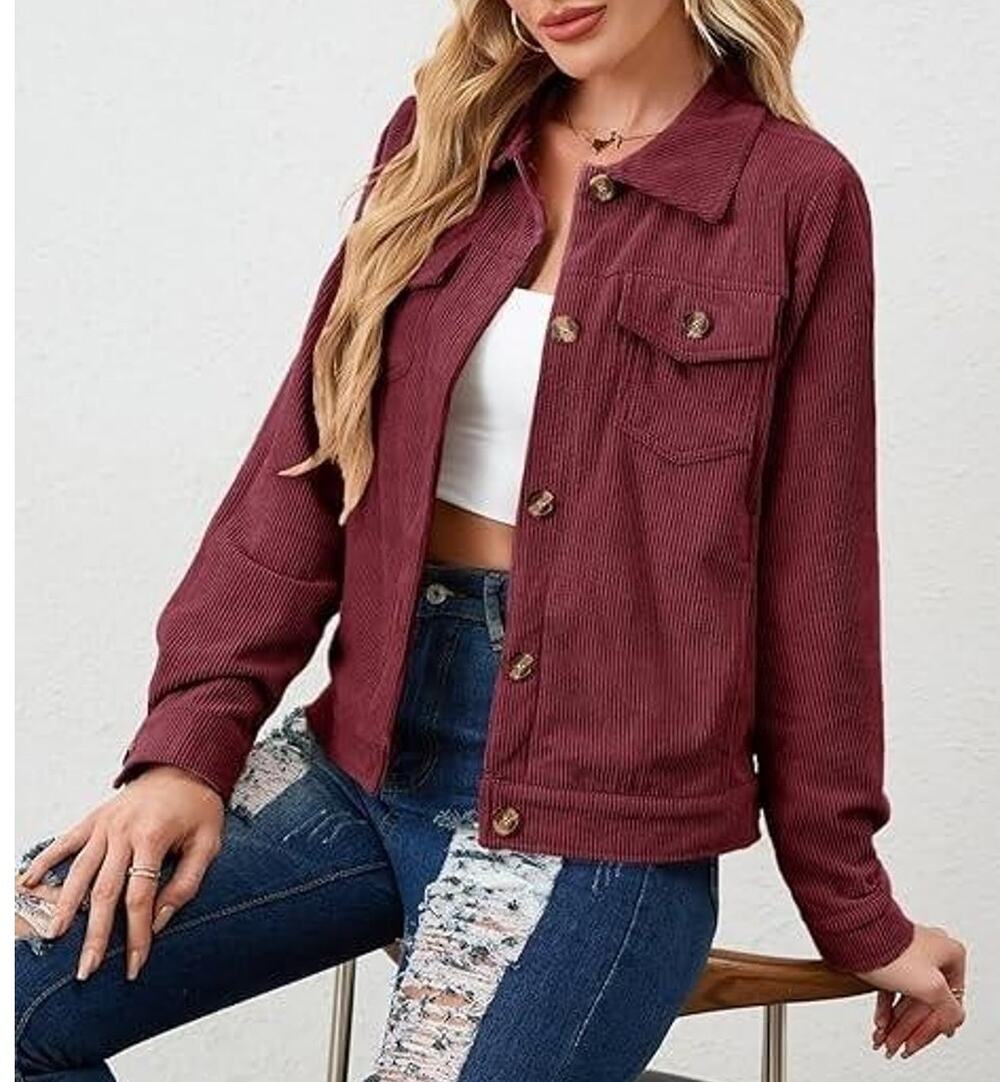 Corduroy Shacket Womens Large Button Up Jacket Pockets Casual Fall Shirt Top